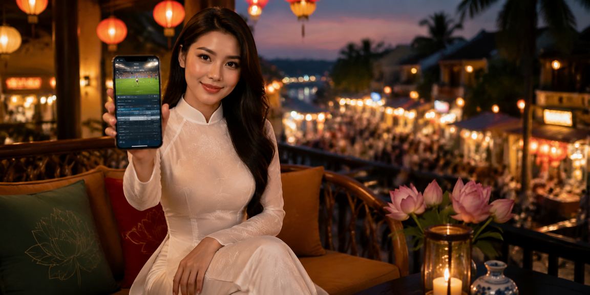 Không khí biển Phú Quốc lúc chiều tà với người dùng thưởng thức trò chơi trực tuyến trong trang phục áo dài truyền thống